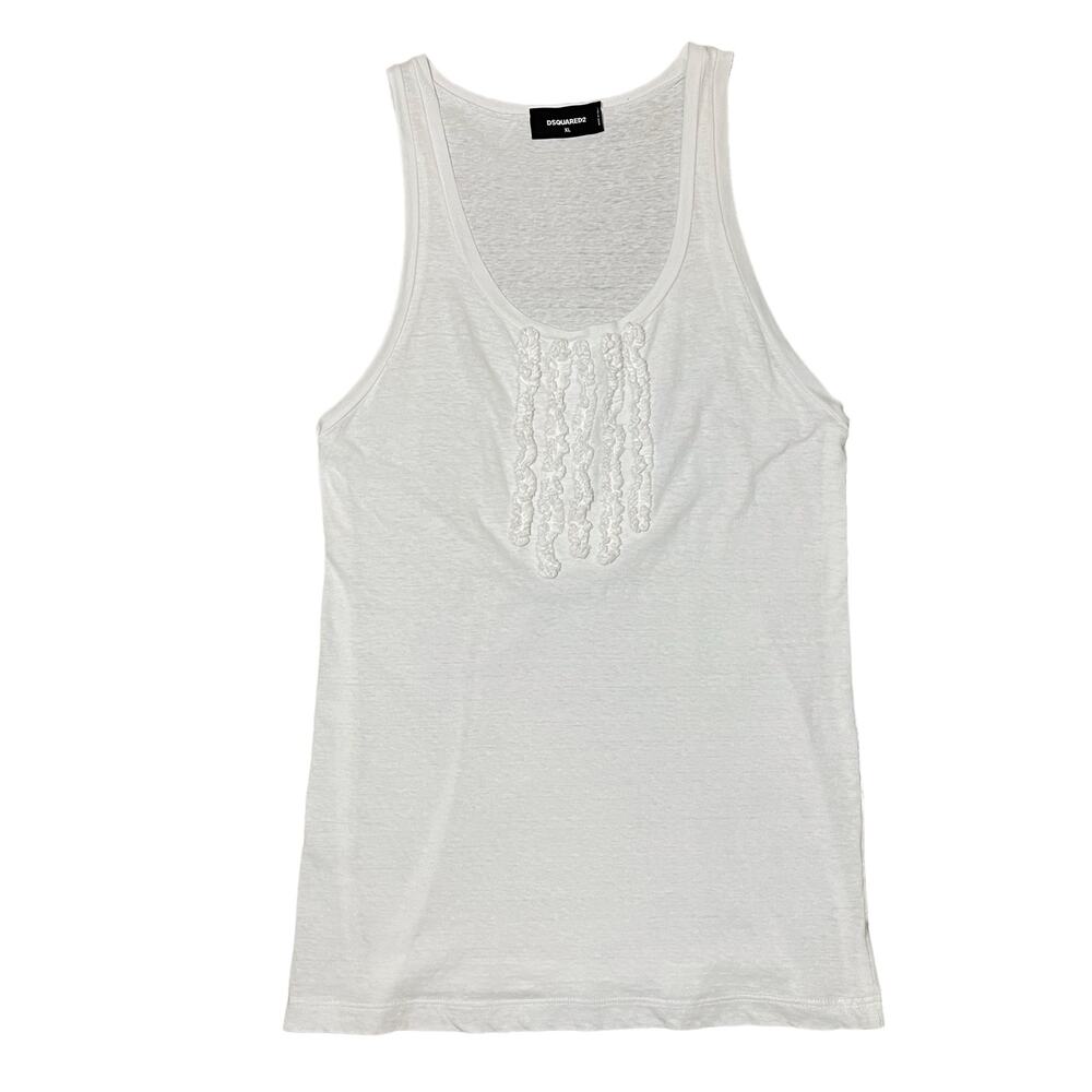 DSQUARED2 Tank Top 100% Cotton Jersey Ruffles Streetwear Italy White XL